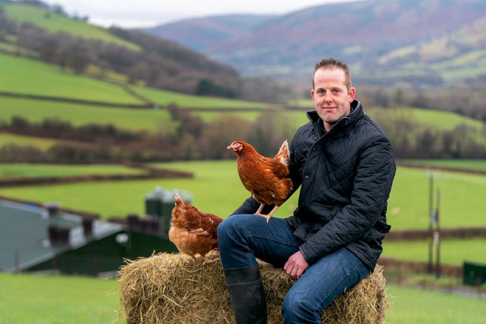 farmer and chickens