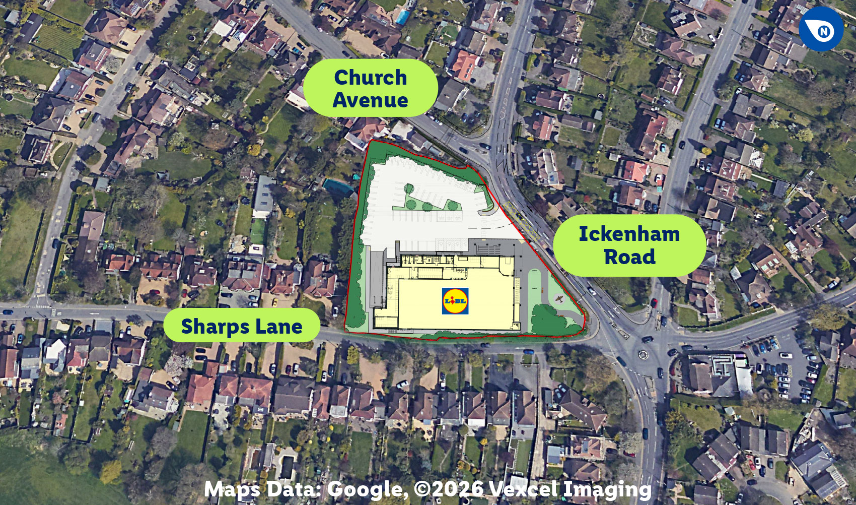 aerial photograph of the site with proposed store